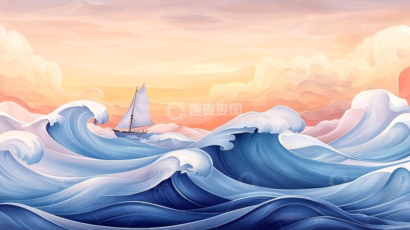 高清大图下载【趣麦麦图】海浪上的帆船