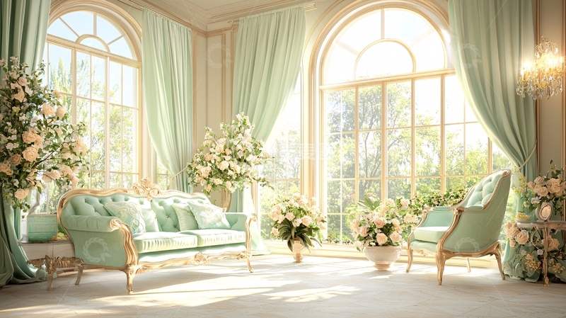 高清大图下载【趣麦麦图】优雅的薄荷绿客厅