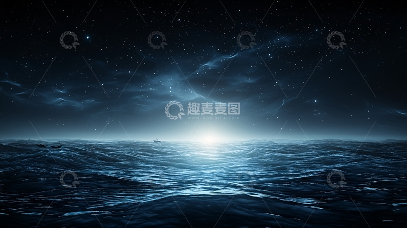 高清大图下载【趣麦麦图】夜幕下波光粼粼的海面
