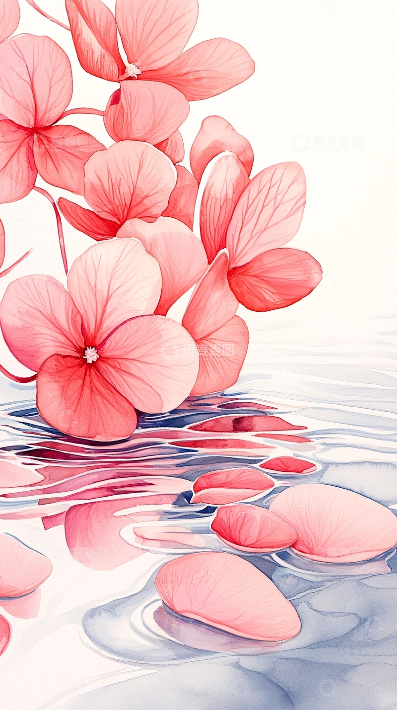 高清大图下载【趣麦麦图】粉色花朵倒影在水中