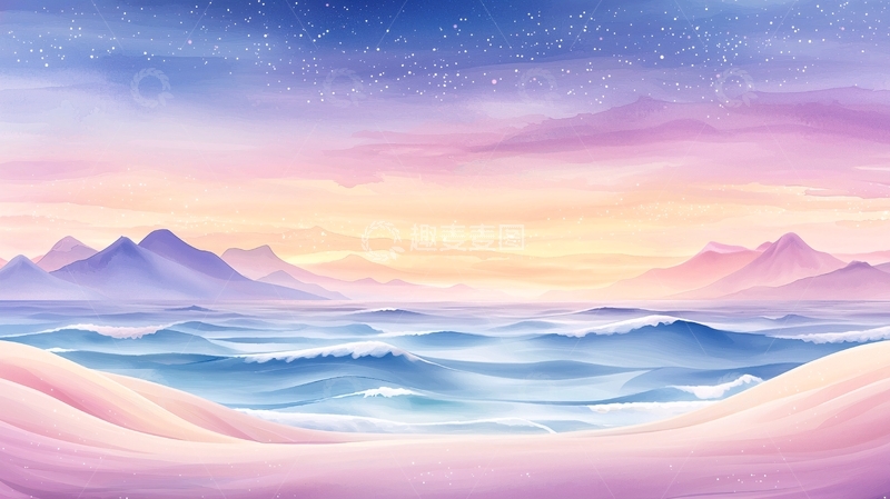 高清大图下载【趣麦麦图】唯美海景山峦柔和色彩