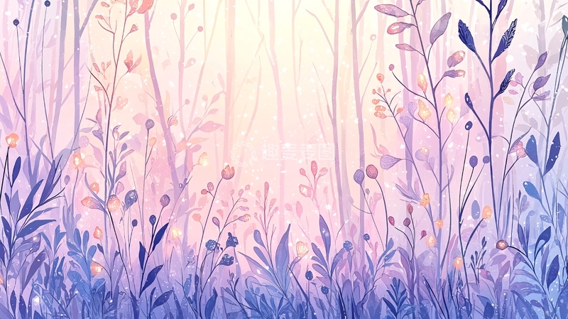 高清大图下载【趣麦麦图】淡紫色花草水彩背景