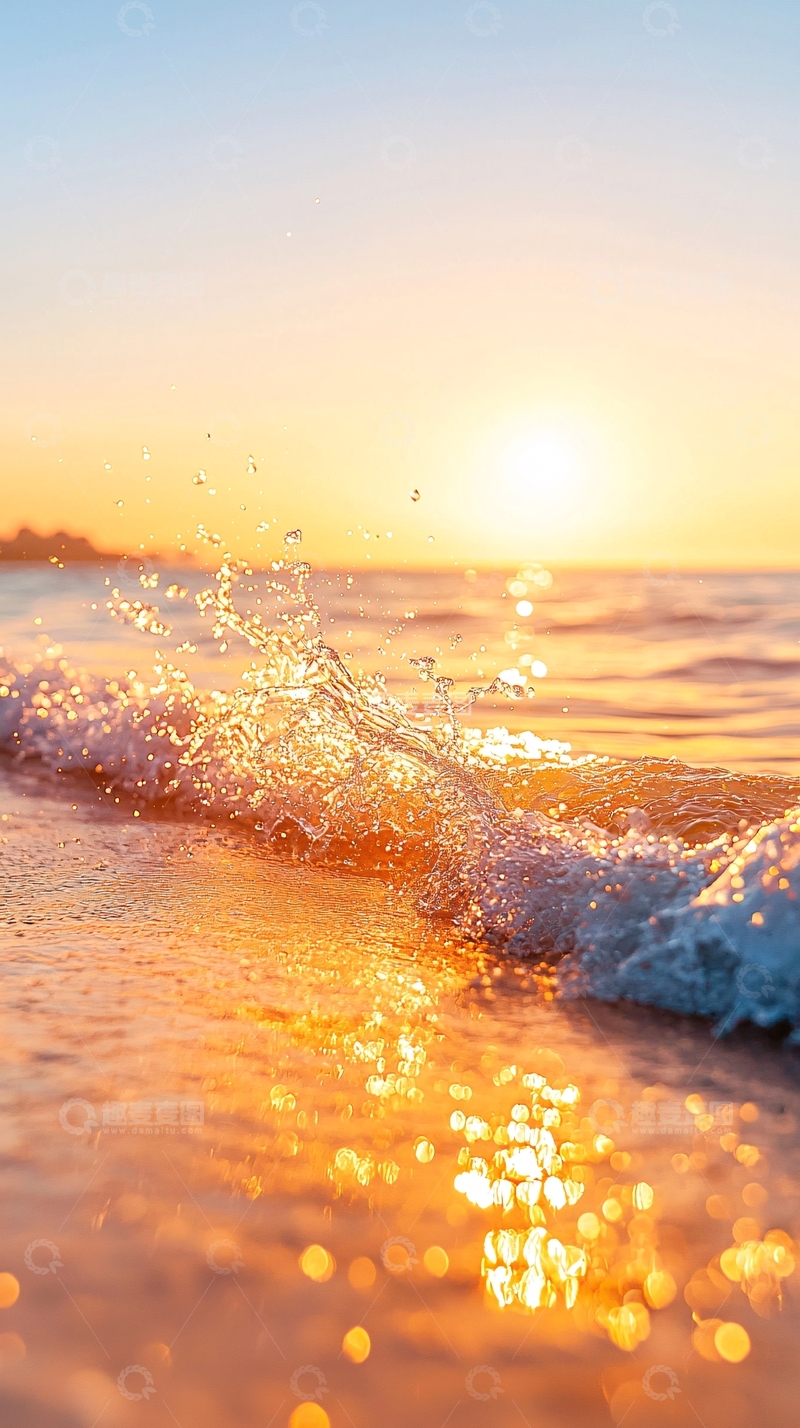高清大图下载【趣麦麦图】海边日落波光粼粼
