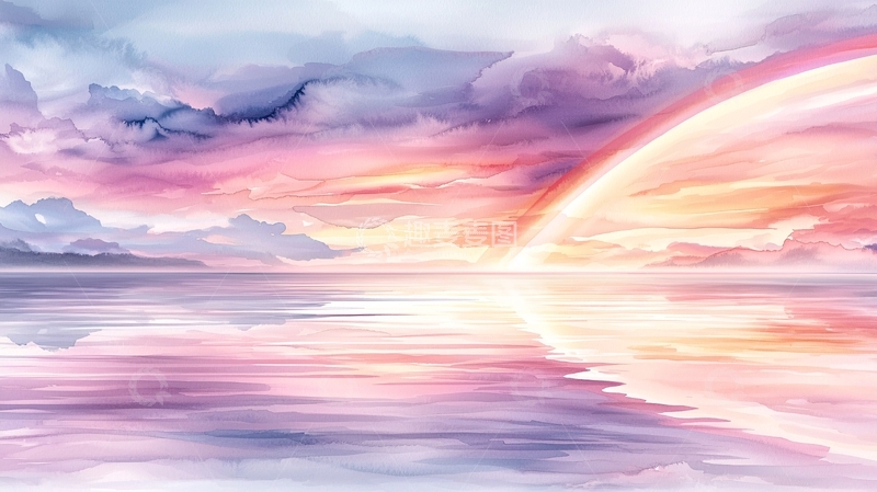 高清大图下载【趣麦麦图】粉色天空水面倒影
