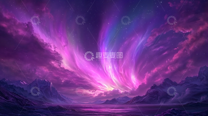 高清大图下载【趣麦麦图】紫色极光笼罩下的山脉