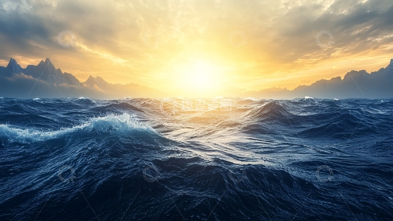 高清大图下载【趣麦麦图】海面日出光芒四射