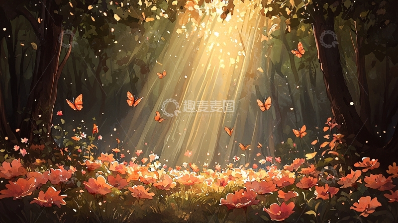 高清大图下载【趣麦麦图】阳光穿过森林