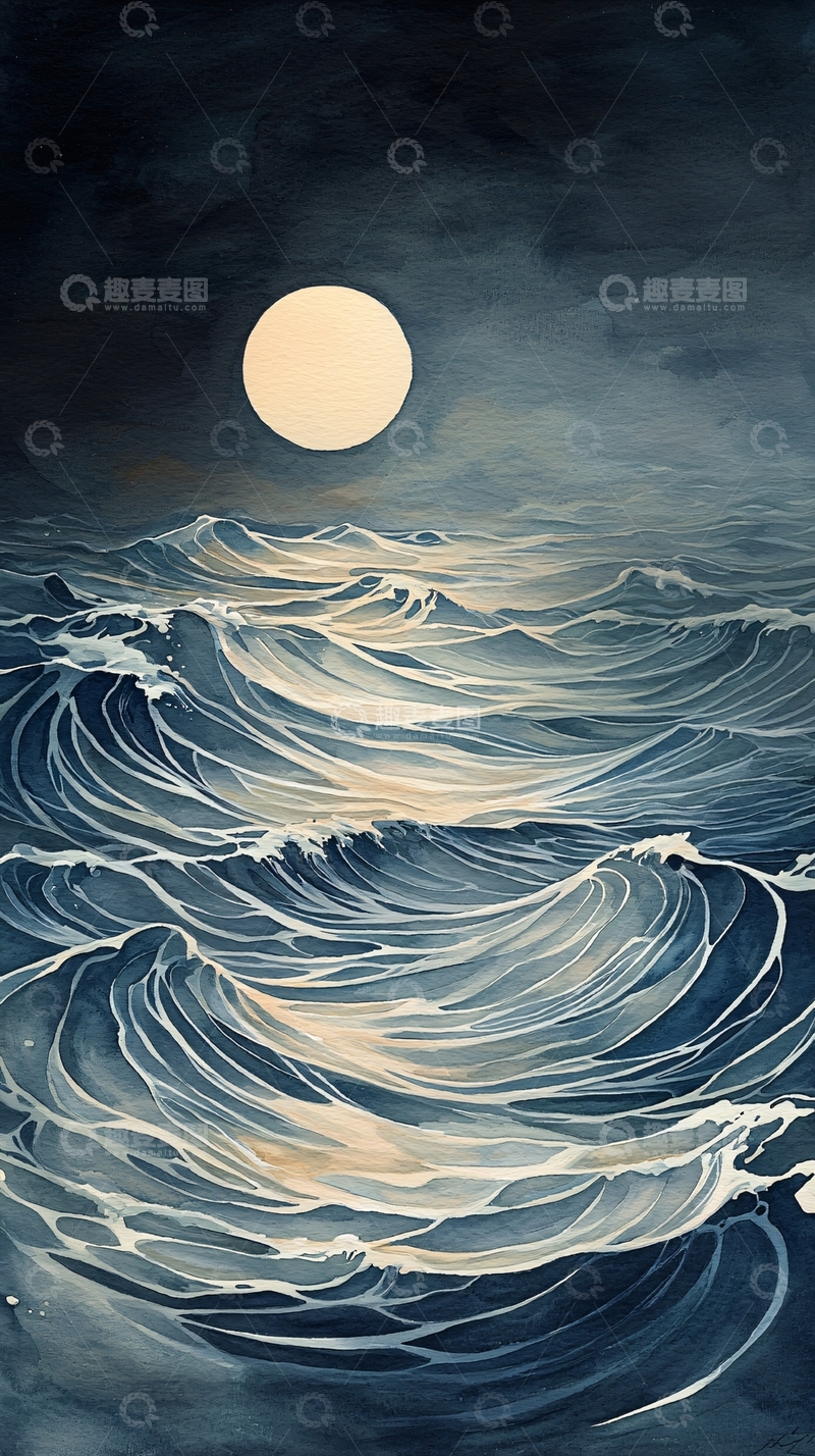 高清大图下载【趣麦麦图】海面月光高清图片