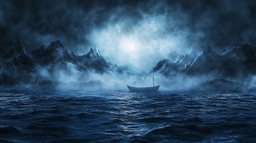 波涛汹涌的海面小船