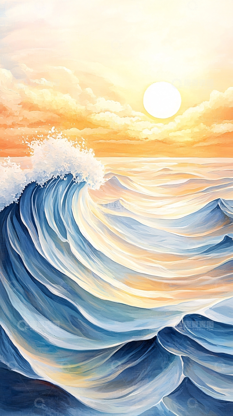 高清大图下载【趣麦麦图】波涛汹涌的日出海面