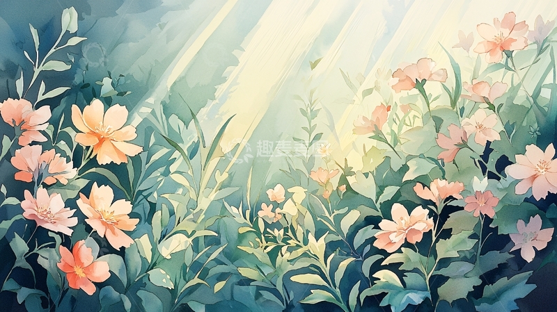 高清大图下载【趣麦麦图】阳光下的水彩花卉