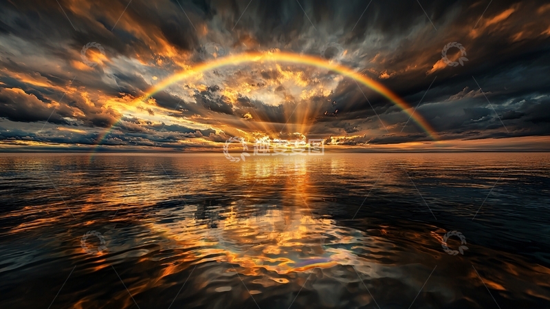 高清大图下载【趣麦麦图】金色光晕下的平静湖面