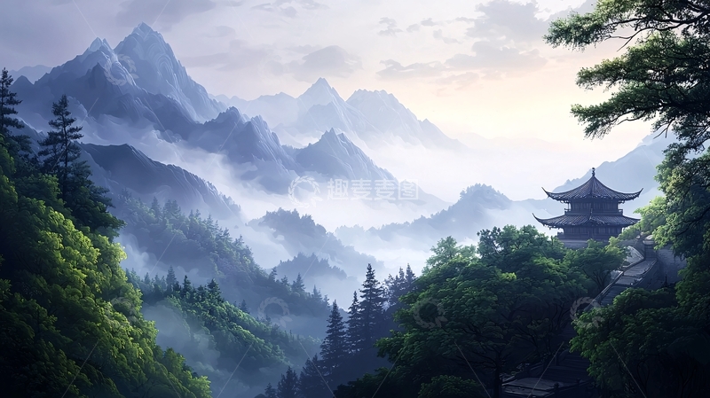 高清大图下载【趣麦麦图】水墨风山水风景画