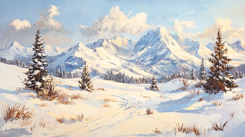 高清大图下载【趣麦麦图】雪山油画风景