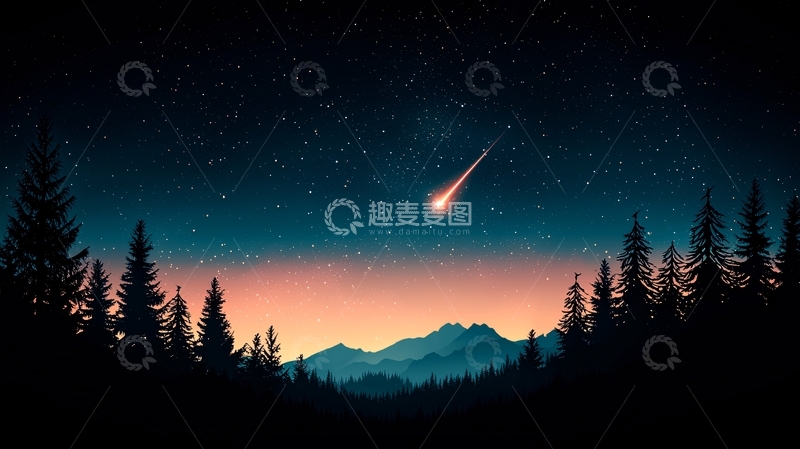 高清大图下载【趣麦麦图】夜空流星森林剪影