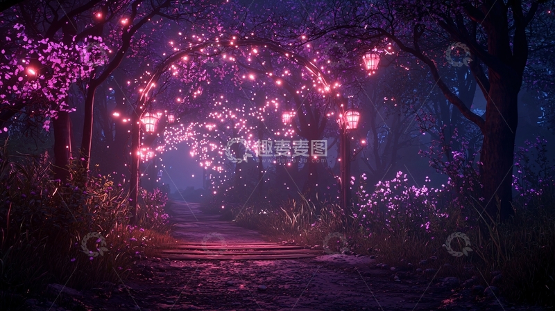 高清大图下载【趣麦麦图】梦幻森林夜景小路