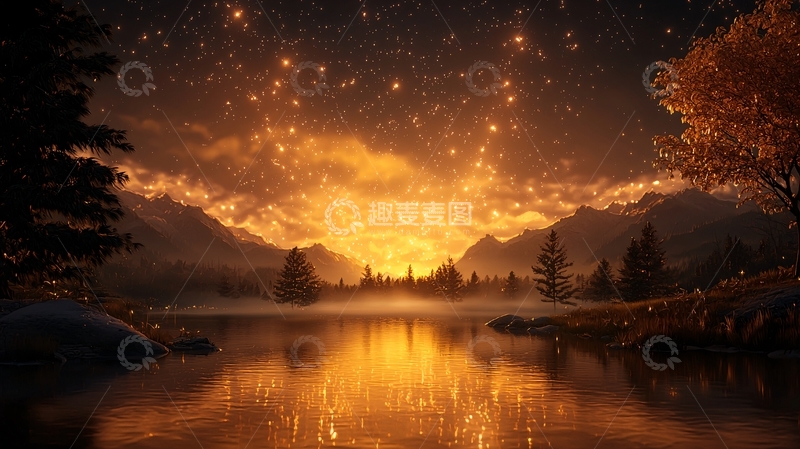 高清大图下载【趣麦麦图】湖边落日高清图片