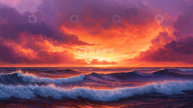 高清大图下载【趣麦麦图】海面晚霞绚丽天空