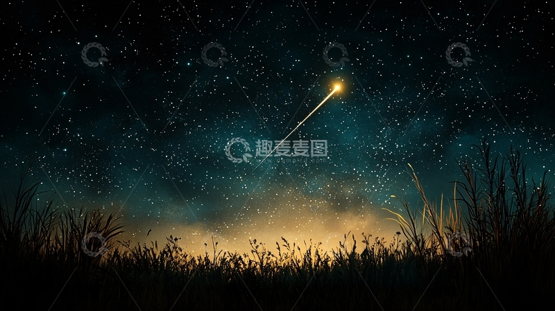 高清大图下载【趣麦麦图】璀璨星空下的流星划过