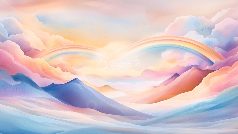 高清大图下载【趣麦麦图】梦幻彩虹云朵山脉