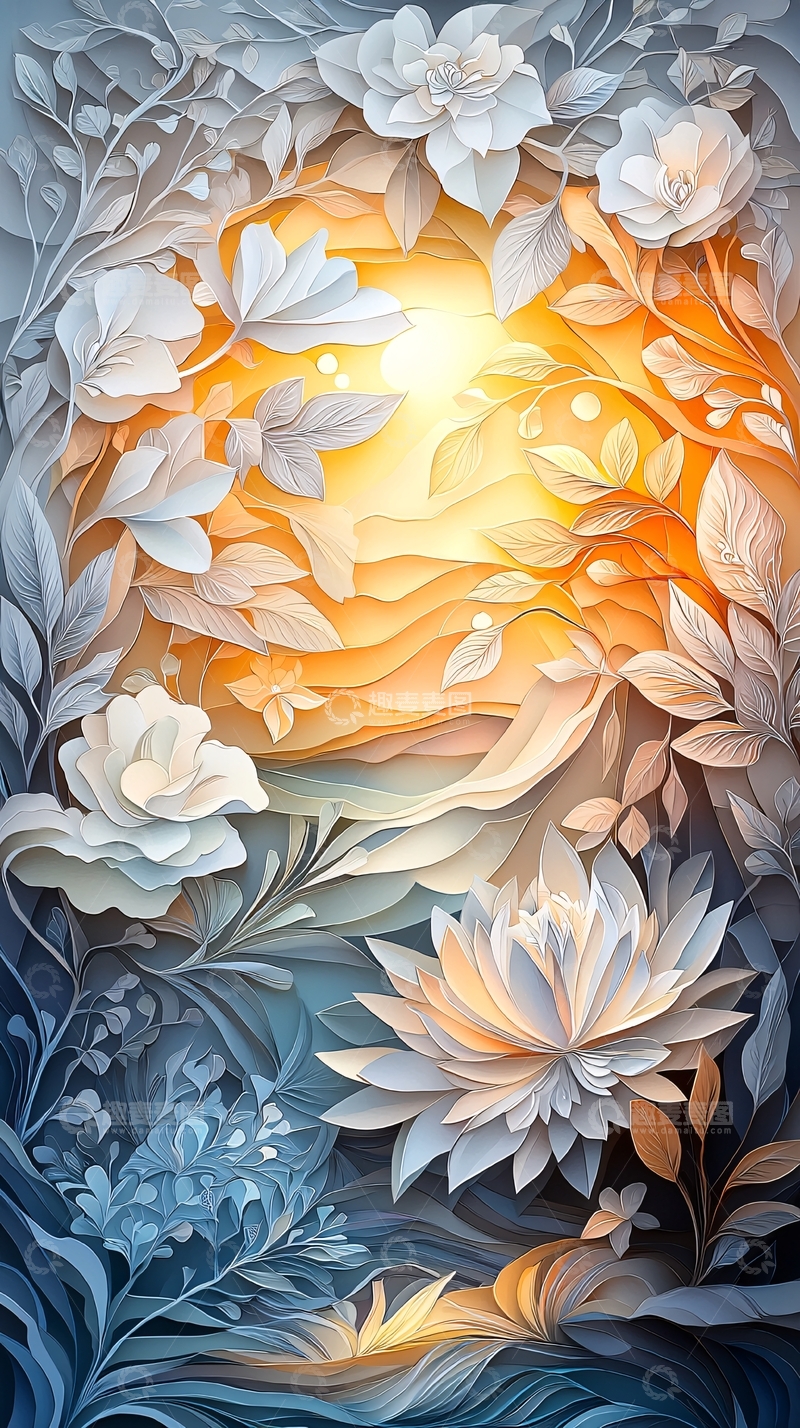 高清大图下载【趣麦麦图】梦幻花卉光芒背景