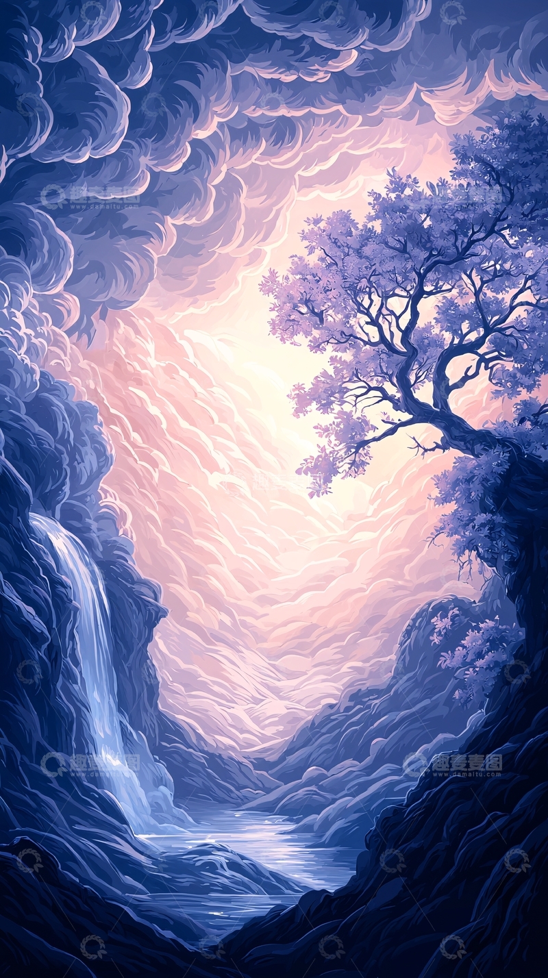 高清大图下载【趣麦麦图】梦幻般的瀑布山景