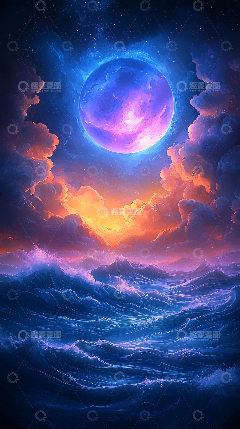 高清大图下载【趣麦麦图】魔幻星空海面