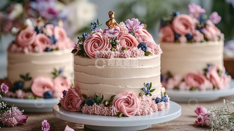 高清大图下载【趣麦麦图】奶油花卉装饰小蛋糕