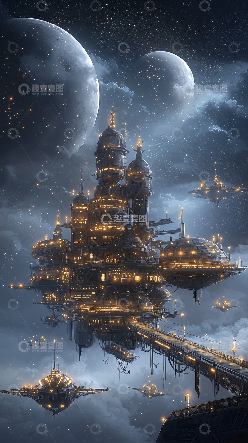 高清大图下载【趣麦麦图】漂浮城市未来主义建筑
