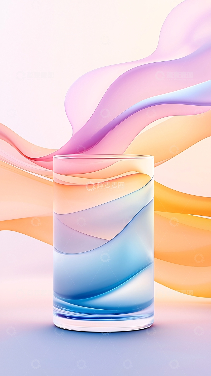高清大图下载【趣麦麦图】梦幻色彩水波纹玻璃杯