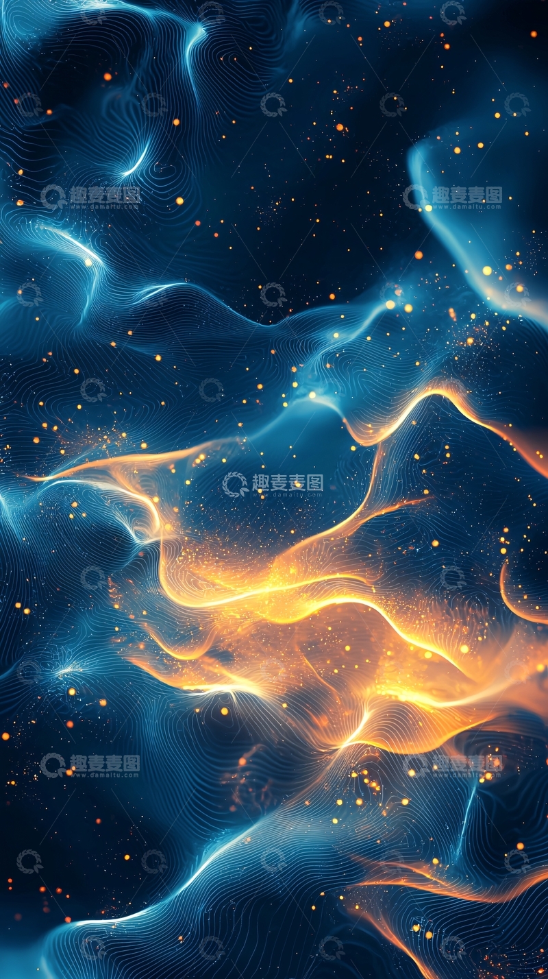 高清大图下载【趣麦麦图】流动的蓝色金色光线