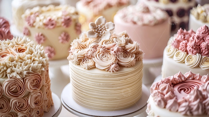 高清大图下载【趣麦麦图】奶油花装饰的精致蛋糕