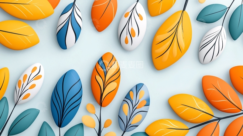 高清大图下载【趣麦麦图】彩色树叶排列