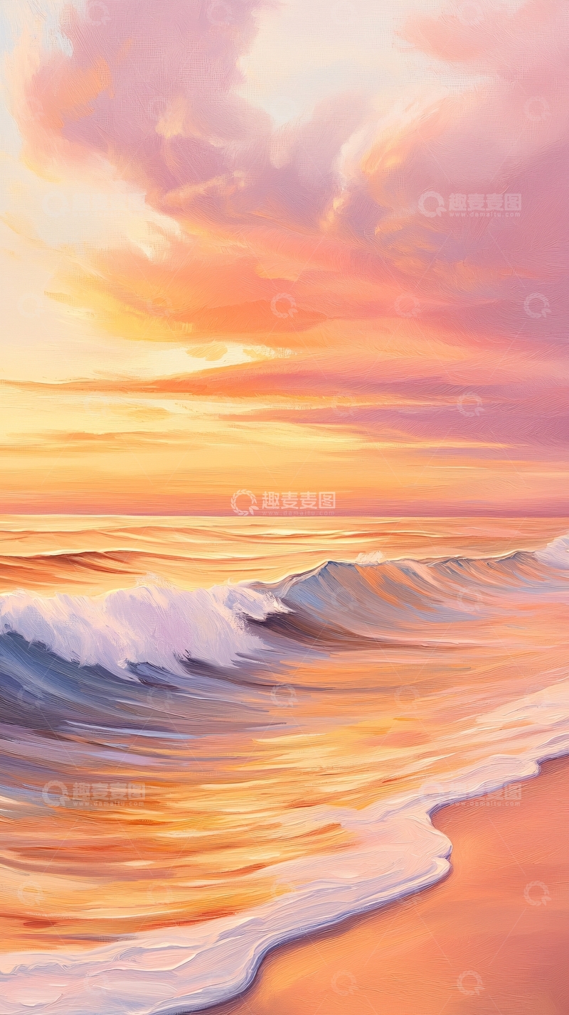 高清大图下载【趣麦麦图】金色海滩的梦幻日落