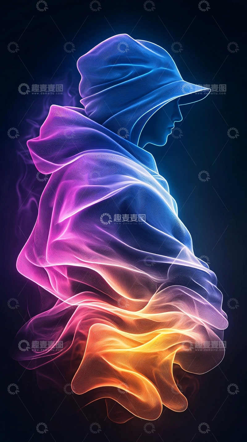 高清大图下载【趣麦麦图】霓虹光晕的人像剪影