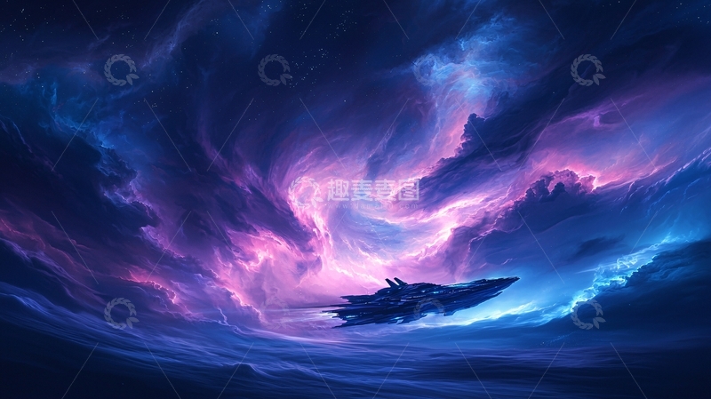 高清大图下载【趣麦麦图】星云中飞行的宇宙飞船