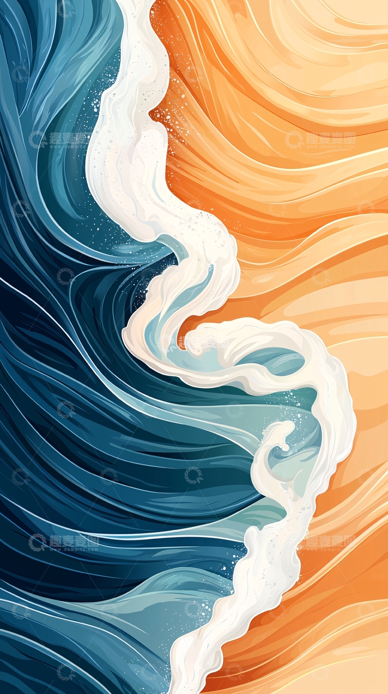 高清大图下载【趣麦麦图】海浪冲击沙滩的抽象画