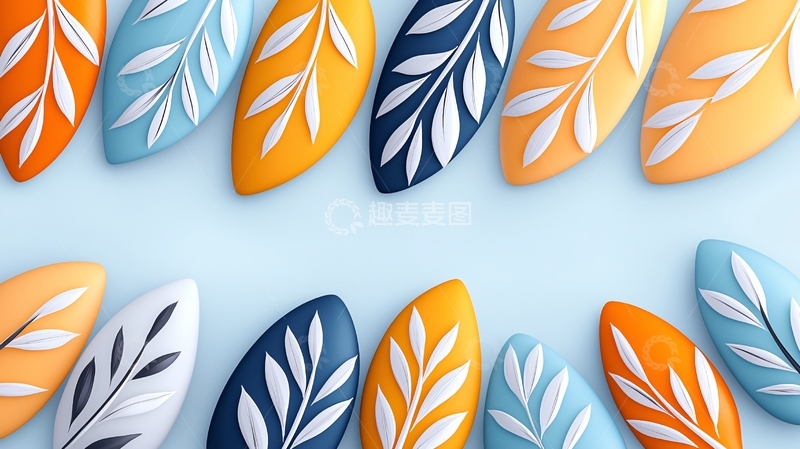 高清大图下载【趣麦麦图】彩色树叶图案排列