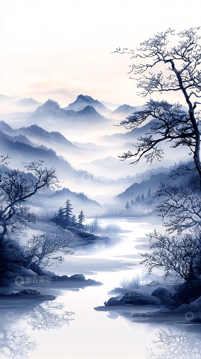 高清大图下载【趣麦麦图】水墨山水雾气朦胧