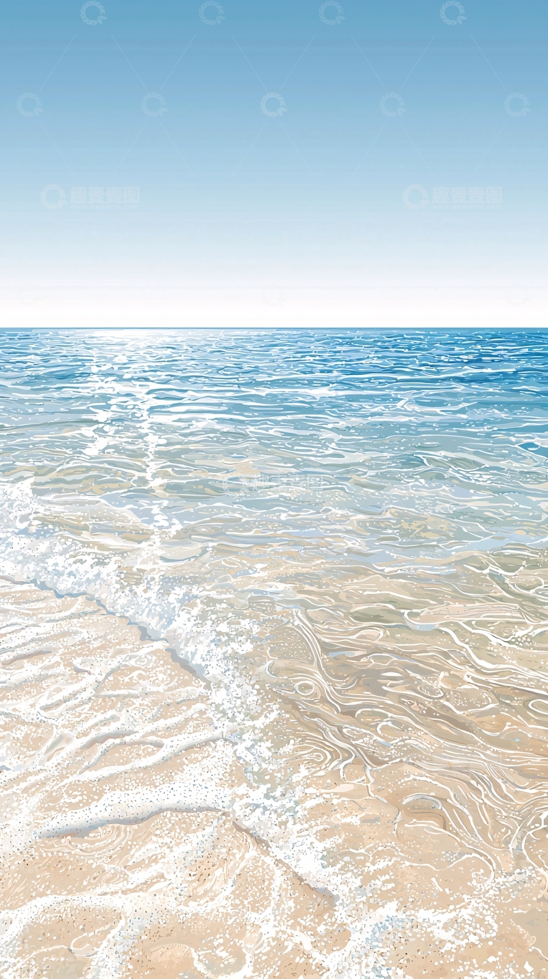 高清大图下载【趣麦麦图】宁静海滩的波光粼粼