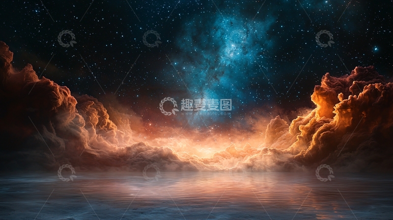 高清大图下载【趣麦麦图】宇宙星空下的金色云彩