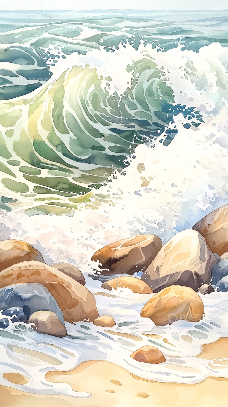 高清大图下载【趣麦麦图】海浪拍打礁石的宁静