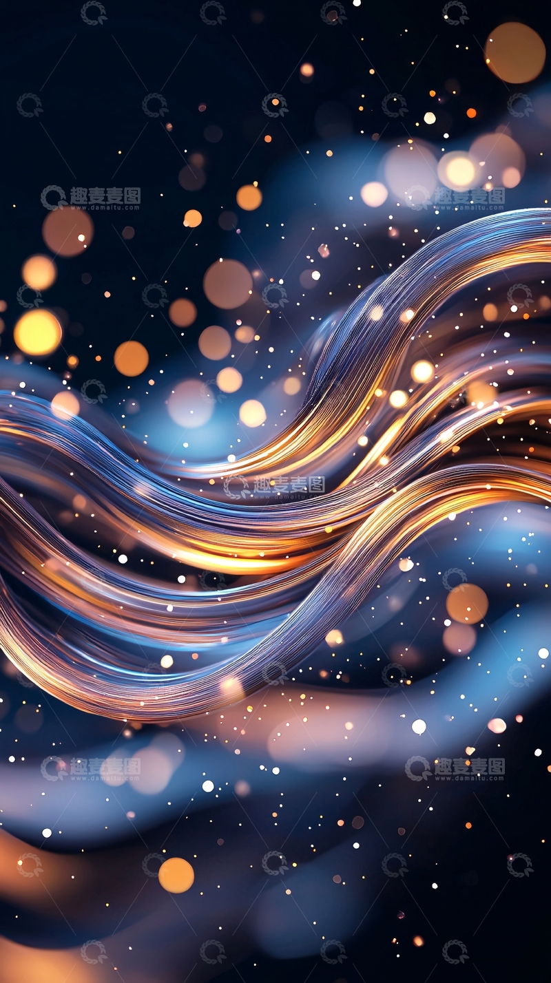 高清大图下载【趣麦麦图】抽象波浪线与金色光斑