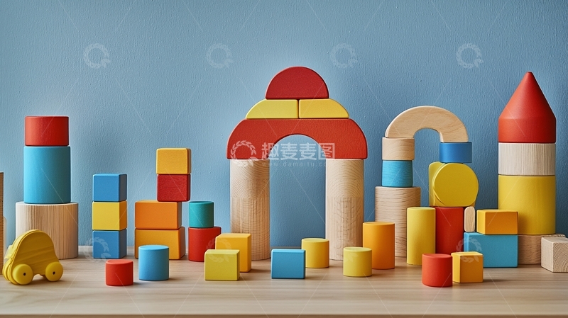 高清大图下载【趣麦麦图】彩色木制积木玩具