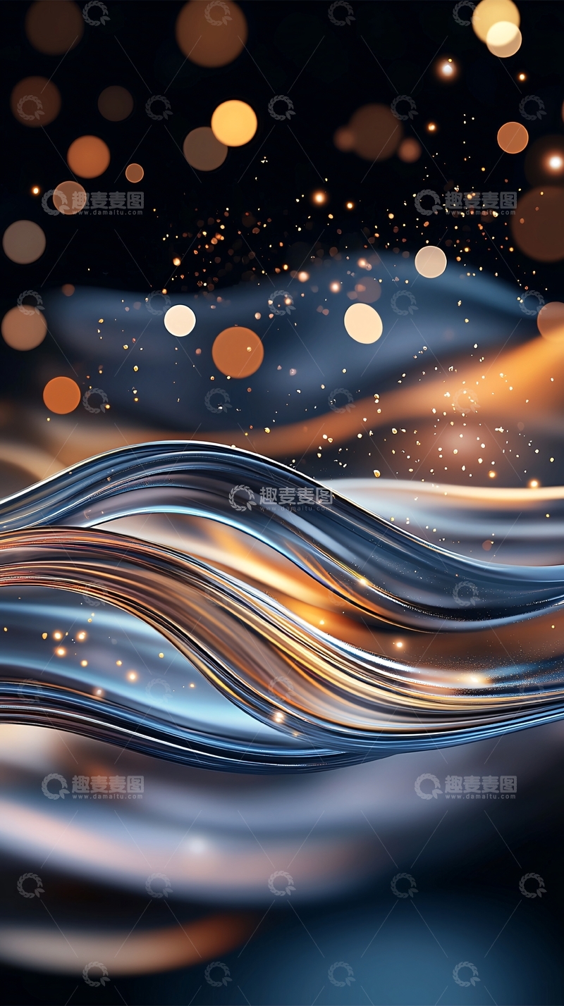 高清大图下载【趣麦麦图】蓝色金色流动抽象背景