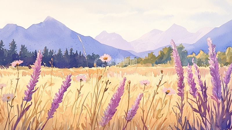 高清大图下载【趣麦麦图】水彩画风田园风景