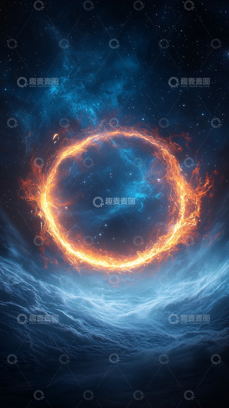 高清大图下载【趣麦麦图】宇宙星空中的火焰圆环