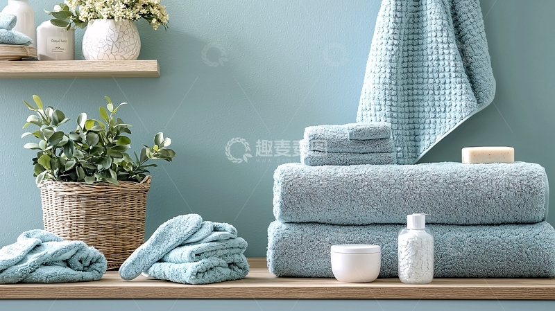 高清大图下载【趣麦麦图】清新淡雅的浴室毛巾静物