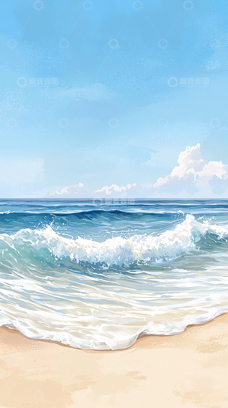 高清大图下载【趣麦麦图】清澈海浪涌向沙滩