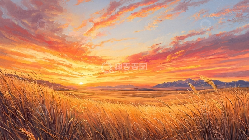 高清大图下载【趣麦麦图】金色麦田日落风景